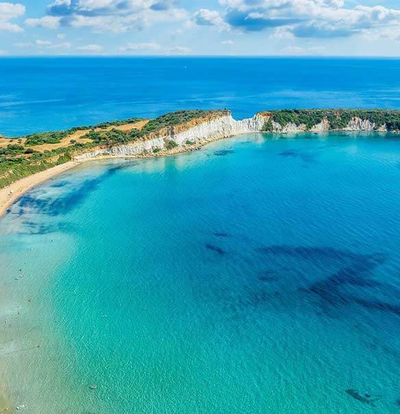 Aerial view of Gerakas beach and the turquoise sea, Zakynthos
