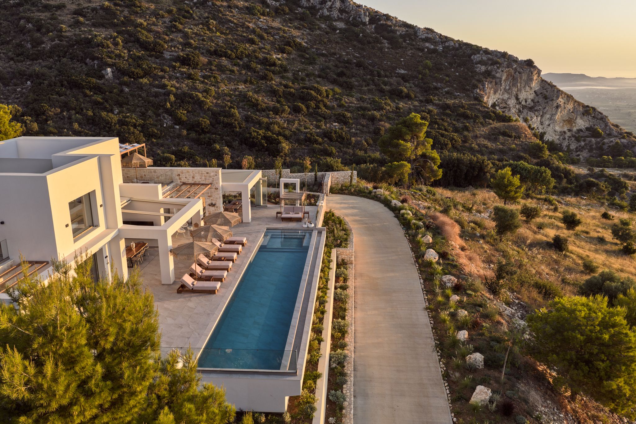 Aerial view of Segreto Del Lusso villa and infinity pool