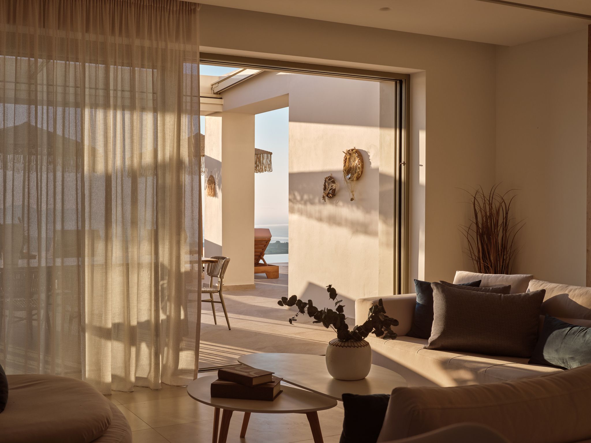 Villa living area with terrace and mountain view
